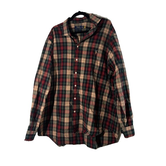 Polo Ralph Lauren Long Sleeve Classic Flannel Shirt Red Green Tan Plaid - Picture 1 of 4